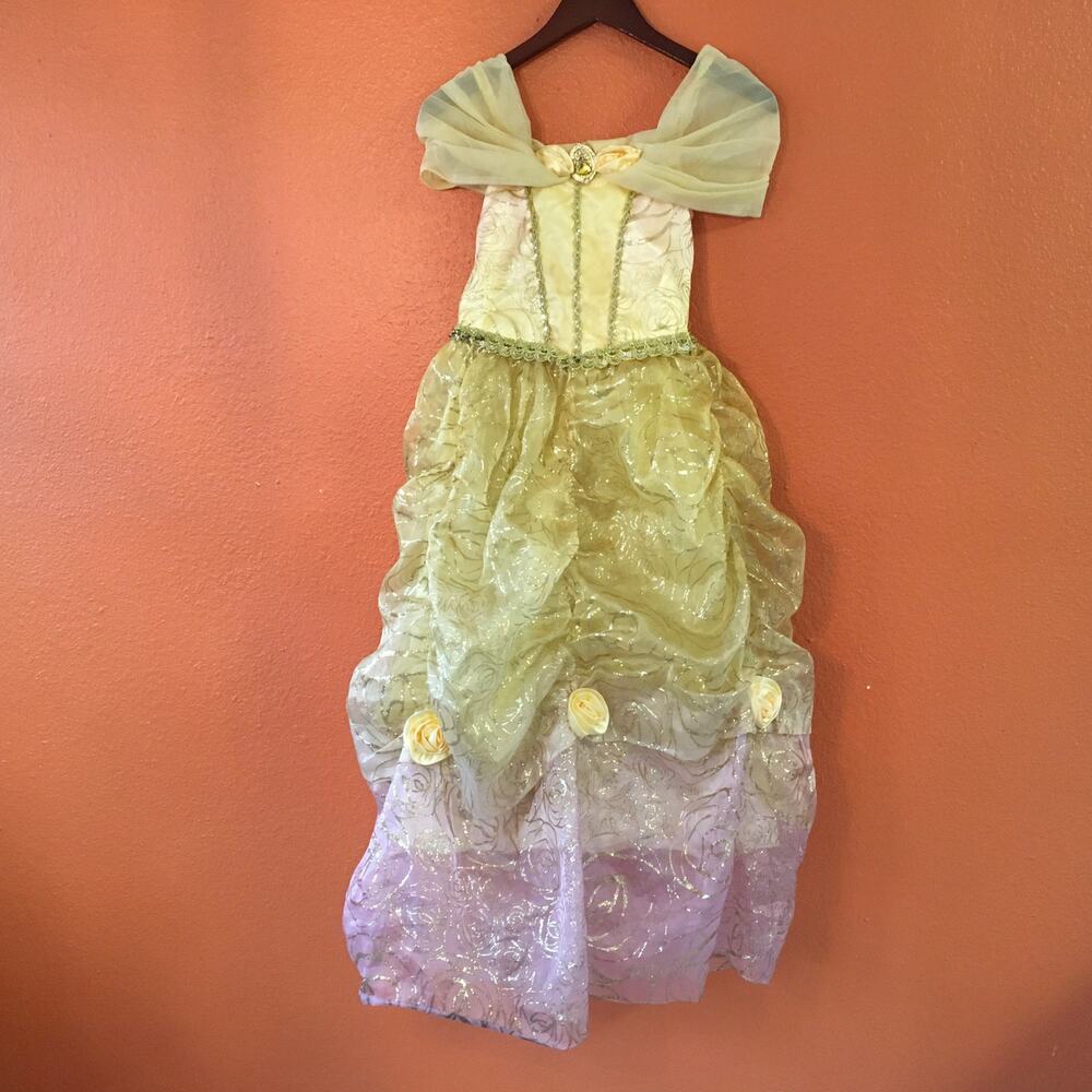 Disney Store Belle Beauty Beast Princess Dress Size 10 Yellow Pink Ball Gown